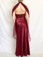 Load image into Gallery viewer, Red Wine Satin Rosette 90s Gown (S)