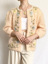 Load image into Gallery viewer, Peach 1950s Shearling Mohair Beaded Cardigan (S/M)