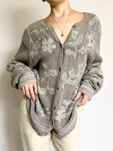 Load image into Gallery viewer, Hand Knit Periwinkle Floral Cardigan (M)