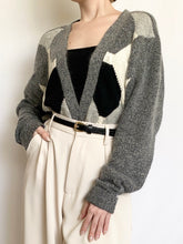 Load image into Gallery viewer, Heather Silk & Angora Blend Argyle 80s Cardigan (L)