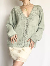 Load image into Gallery viewer, Sea Foam Romantic Pearl Embroidered Cardigan Sweater (S)