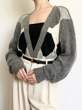 Load image into Gallery viewer, Heather Silk & Angora Blend Argyle 80s Cardigan (L)