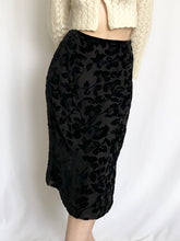 Load image into Gallery viewer, Vintage 1990s Black Silk Velvet Rose Midi Skirt (6)