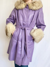 Load image into Gallery viewer, 1970s Lilac Genuine Leather Pennylane Fur Trim Coat (8)