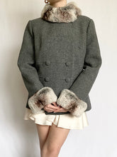 Load image into Gallery viewer, Grey Fur Trim 1950s Wool Coat and Skirt Set (M)