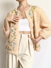 Load image into Gallery viewer, Peach 1950s Shearling Mohair Beaded Cardigan (S/M)