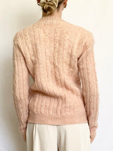 Load image into Gallery viewer, Peach 1950s Mohair V-Neck Cable Knit Sweater (XS)