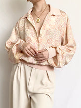 Load image into Gallery viewer, Pink Satin 1970s Rose Swiss Dot Blouse (M)