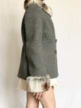 Load image into Gallery viewer, Grey Fur Trim 1950s Wool Coat and Skirt Set (M)