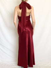 Load image into Gallery viewer, Red Wine Satin Rosette 90s Gown (S)