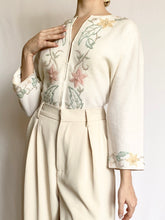 Load image into Gallery viewer, Pastel Flowers 1950s Hand Beaded Cardigan (S/M)
