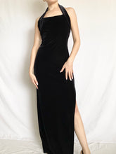 Load image into Gallery viewer, Black Velvet 90s Halter Dress (XS)