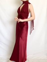 Load image into Gallery viewer, Red Wine Satin Rosette 90s Gown (S)