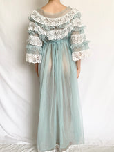 Load image into Gallery viewer, Baby Blue Lace Trim Peignoir Style Nightgown (S/M)