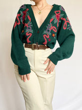 Load image into Gallery viewer, Green Floral Ribbon Embroidered Cardigan