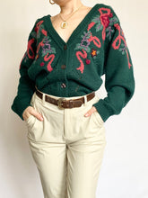 Load image into Gallery viewer, Green Floral Ribbon Embroidered Cardigan