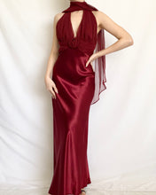 Load image into Gallery viewer, Red Wine Satin Rosette 90s Gown (S)