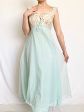 Load image into Gallery viewer, Baby Blue 1950s Vintage Nylon Peignoir & Nightgown Set (S)
