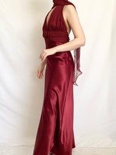 Load image into Gallery viewer, Red Wine Satin Rosette 90s Gown (S)