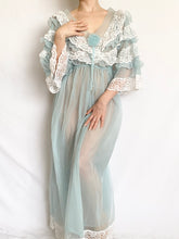 Load image into Gallery viewer, Baby Blue Lace Trim Peignoir Style Nightgown (S/M)