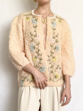 Load image into Gallery viewer, Peach 1950s Shearling Mohair Beaded Cardigan (S/M)