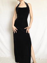 Load image into Gallery viewer, Black Velvet 90s Halter Dress (XS)