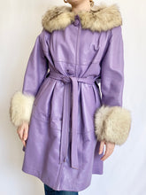 Load image into Gallery viewer, 1970s Lilac Genuine Leather Pennylane Fur Trim Coat (8)