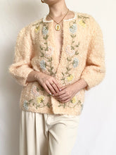 Load image into Gallery viewer, Peach 1950s Shearling Mohair Beaded Cardigan (S/M)