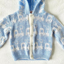 Load image into Gallery viewer, Blue Choo Choo Train Hooded Cardigan (18M)