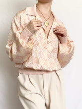 Load image into Gallery viewer, Pink Satin 1970s Rose Swiss Dot Blouse (M)