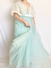 Load image into Gallery viewer, Baby Blue 1950s Vintage Nylon Peignoir & Nightgown Set (S)