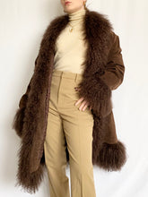 Load image into Gallery viewer, Chocolate Penny Lane Shaggy Mongolian Trim Coat (XL)