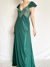 Load image into Gallery viewer, Emerald Green Vintage Pinstripe Slip Dress