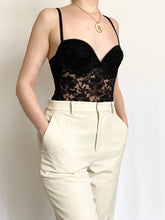 Load image into Gallery viewer, Classic Black Lace Victoria's Secret Gold Label Bustier Teddy (XS, 34B)