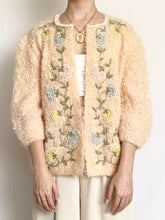 Load image into Gallery viewer, Peach 1950s Shearling Mohair Beaded Cardigan (S/M)