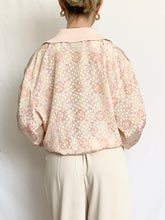 Load image into Gallery viewer, Pink Satin 1970s Rose Swiss Dot Blouse (M)
