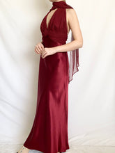 Load image into Gallery viewer, Red Wine Satin Rosette 90s Gown (S)