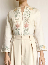 Load image into Gallery viewer, Pastel Flowers 1950s Hand Beaded Cardigan (S/M)