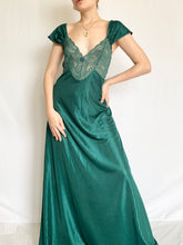 Load image into Gallery viewer, Emerald Green Vintage Pinstripe Slip Dress