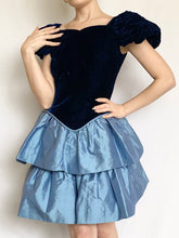 Load image into Gallery viewer, Blue Velvet Vintage 1980s Puff Sleeve Taffeta Mini Dress (XXS)
