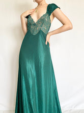 Load image into Gallery viewer, Emerald Green Vintage Pinstripe Slip Dress