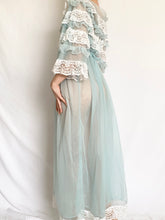 Load image into Gallery viewer, Baby Blue Lace Trim Peignoir Style Nightgown (S/M)