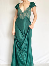 Load image into Gallery viewer, Emerald Green Vintage Pinstripe Slip Dress