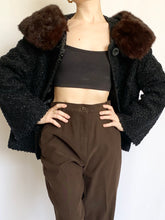 Load image into Gallery viewer, 1950s Black Mink Collar Coat (M)