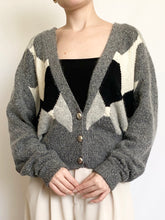 Load image into Gallery viewer, Heather Silk & Angora Blend Argyle 80s Cardigan (L)