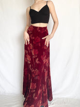 Load image into Gallery viewer, Red Velvet 90s Silk Rose Skirt (8)
