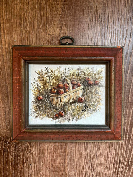 Basket of Apples Painting Art in Cherry Wood Frame (6” x 7”)