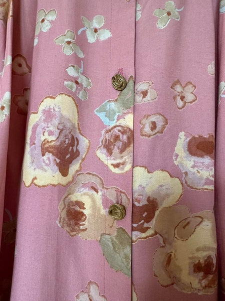 90s Pink Rose Garden Button Down Skirt (M, 28”)