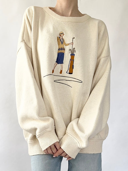 Vintage 1920s Style Woman Golf Sweater (XL)