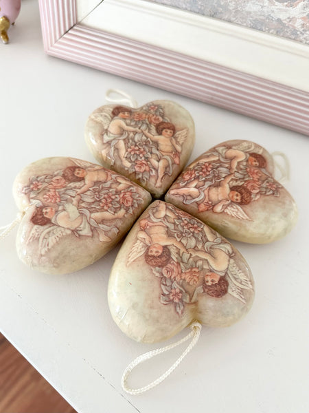 Vintage Cherub Heart Paper Mâché Christmas Holiday Ornaments